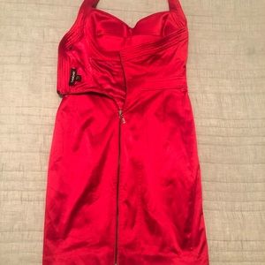Bebe red halter top structure dress